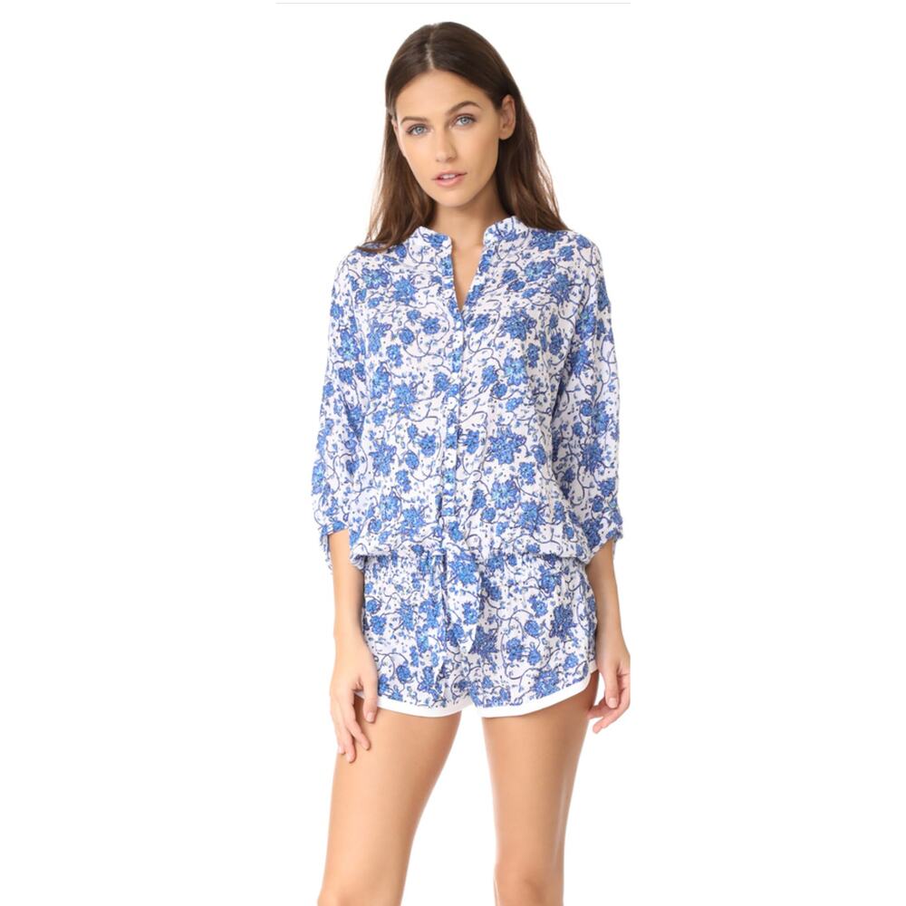 Poupette St. Barth Blue & White Floral Jumpsuit Romper